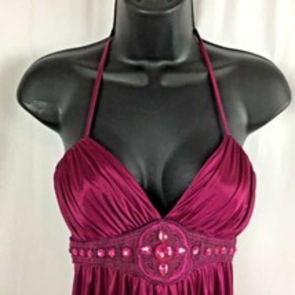 CITY TRIANGLE Empire Waist Halter Open Back Beaded Party Dress Junior Small - Picture 1 of 10